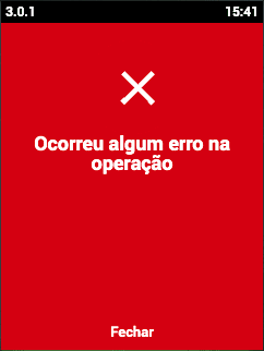 Tela de erro na operação. Possíveis erros: Falta de conexão com internet, sem desconto disponível, servidor não encontrado ou saldo insuficiente.